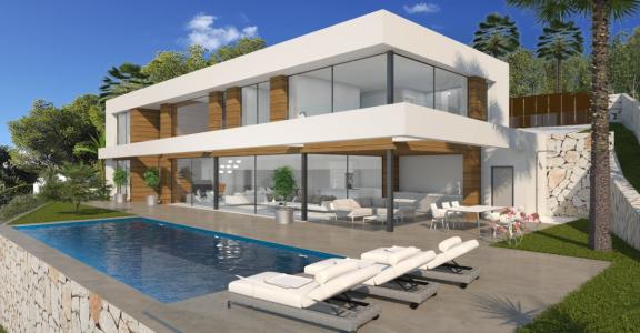 Obra nueva moderna en Moraira para vender con vistas panorámicas, 334 mt2, 4 habitaciones